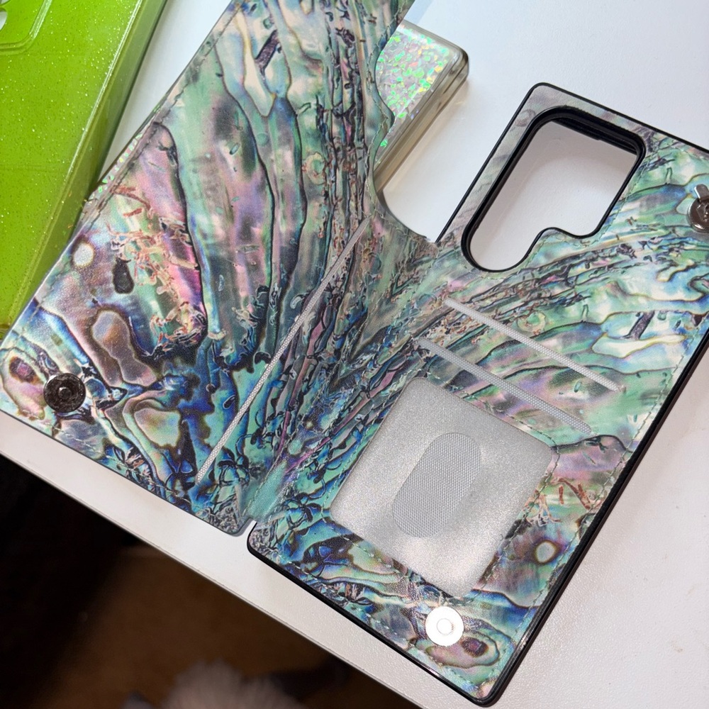 Stylish Phone Case Set - Green, Glitter, Iridescent, Pink, Camel (Brown)